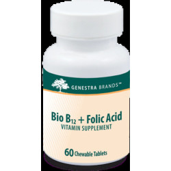 Вітамін B12 та фолієва кислота жувальні, смак вишні, Genestra Brands Bio B12 + Folic Acid, 60 жувальних таблеток