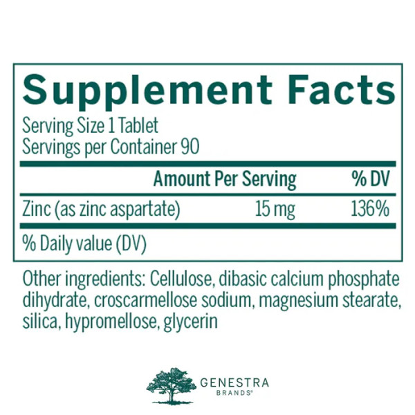 Цинк, Zinc, Genestra Brands, 15 мг, 90 таблеток