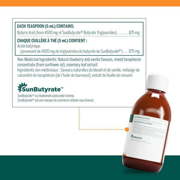 Підтримка кишечника, бутират, SunButyrate Liquid, Genestra Brands, рідина, натуральний чорнично-ванільний смак, 280 мл