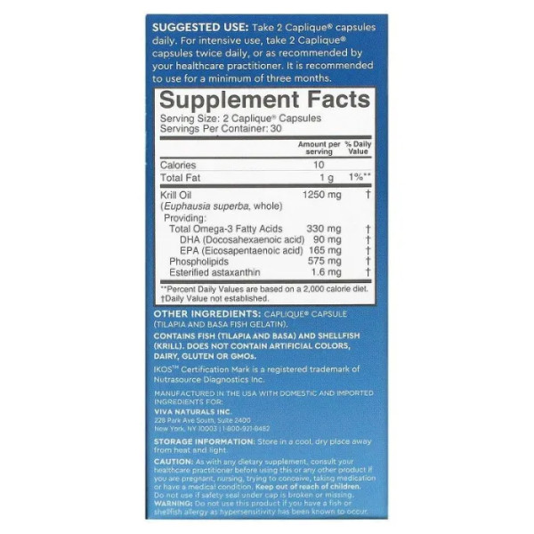 Масло криля з астаксантином, Antarctic Krill Oil, Viva Naturals, 1250 мг, 60 капсул