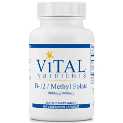 Витамин B12 1000 мкг и метилфолат 800 мкг, Vital Nutrients B12 / Methyl Folate, 100 вегетарианских капсул