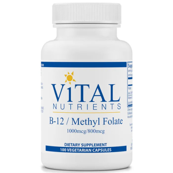 Вітамін В-12 і фолієва кислота, B12 \/ Methyl Folate, Vital Nutrients 1000 мкг \/ 800 мкг, 100 вегетаріанських капсул