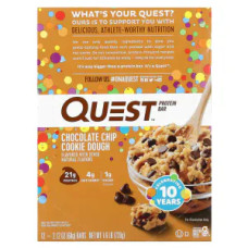 Протеїнові батончики, Protein Bar Quest Nutrition, 12 шт по 60 г, тісто для печива з шоколадною крихтою