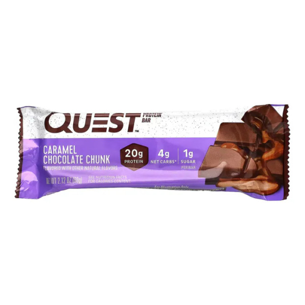 Протеїнові батончики, Protein Bar, Quest Nutrition, шматочки карамельного шоколаду, 12 шт по 60 г