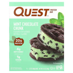 Протеиновый батончик, Protein Bar Quest Nutrition, вкус мята и шоколадная крошка, 4 шт по 60 г