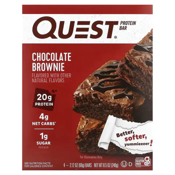 Протеїнові батончики, Protein Bar, Quest Nutrition, шоколадний брауні, 4 шт по 60 г кожен