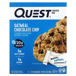 Протеїнові батончики, Protein Bar Quest Nutrition, вівсяне печиво з шоколадом, 4 шт. по 60 г