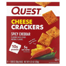 Крекери сирні, Quest Nutrition Cheese Crackers, гострий чеддер 4 пакетики по 30 г