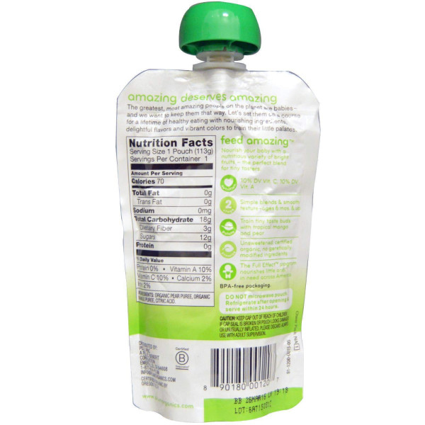 Дитяче пюре з манго і груші, (Pear, Mango), Plum Organics, 133 г