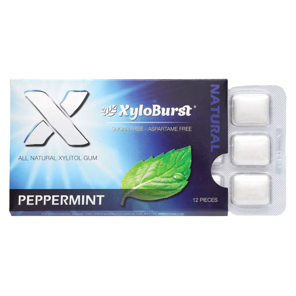 Жувальна гумка з ксилітом, Xylitol Gum, Xyloburst, зі смаком перцевої м’яти, 12 шт.