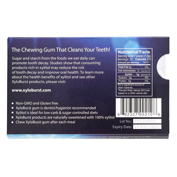 Жувальна гумка з ксилітом, Xylitol Gum, Xyloburst, зі смаком перцевої м’яти, 12 шт.