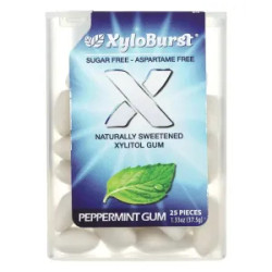 Жувальна гумка з ксилітом, Xylitol Gum Xyloburst, смак м'ята перцева, 25 шт, 37,5 г