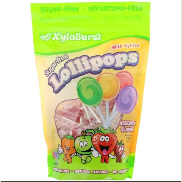 Льодяники з ксилітом, Lollipops, Xyloburst, асорті фруктів, 50 шт