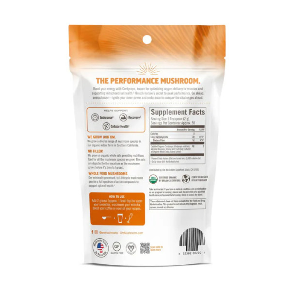 Кордицепс, грибний порошок, Cordyceps, Om Mushrooms, сертифікований 100% органічний, 100 г