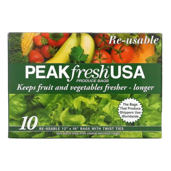 Пакети для зберігання продуктів, Рackages, PEAKfresh USA, із затяжками, багаторазові, 10 штук