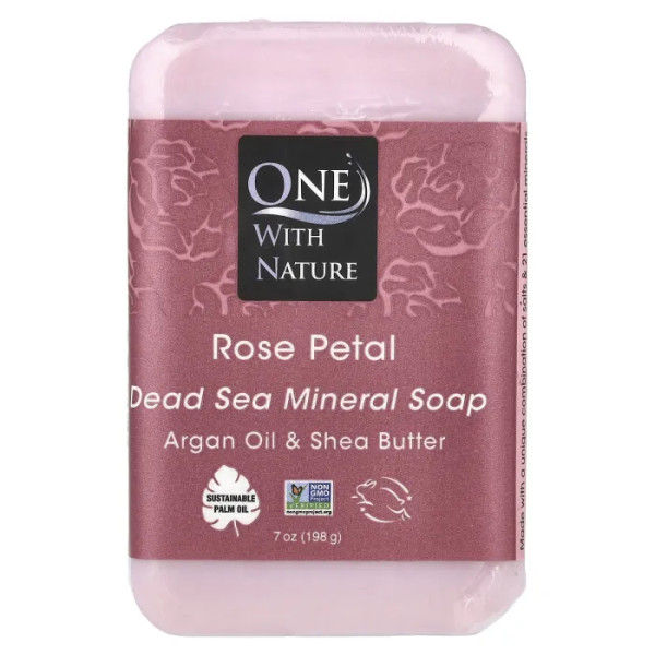 Мило з мінералами Мертвого моря, Dead Sea Mineral Soap Bar, One with Nature, аромат пелюсток троянд, 198 гр.