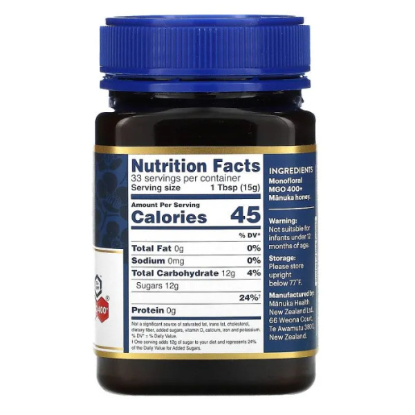 Манука мед, Manuka Honey, Manuka Health, MGO 400+, 500 г