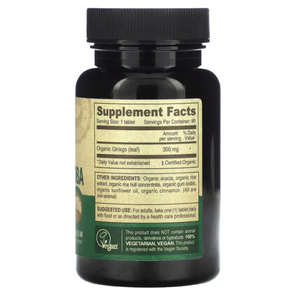 Гінкго білоба, Vegan Organic Ginkgo Biloba, Deva, органік, веганський, 300 мг, 90 таблеток