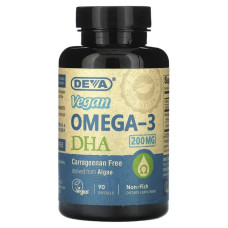 Омега-3 DHA з водоростей, Deva Omega-3 DHA, 90 веганських капсул