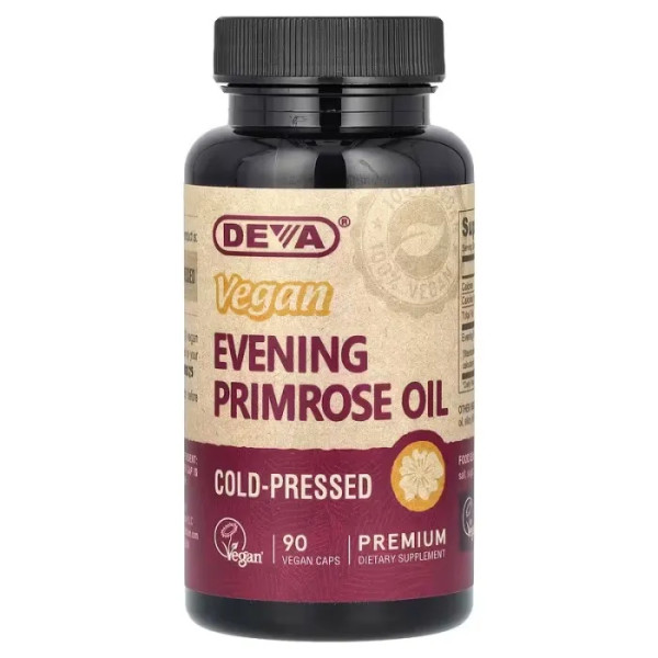 Олія примули вечірньої, Evening Primrose Oil, Deva, веганська, 1000 мг, 90 веганських капсул (500 мг у капсулі)