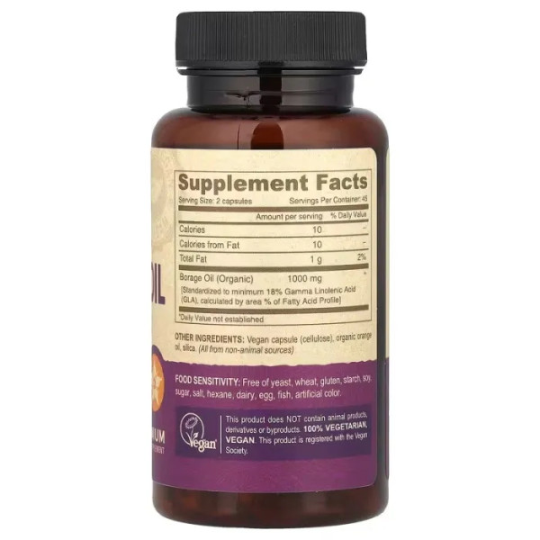 Олія бурачника, Borage Oil, Deva, веганська, 1000 мг, 90 веганських капсул (500 мг у капсулі)