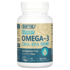 Омега 3 300 мг ДГК та ЕПК з водоростей, Deva Omega-3 DHA-EPA, 90 веганських капсул