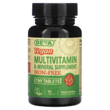 Мультивітаміни та мінерали для веганів без заліза, Deva Vegan Tiny Tablets
