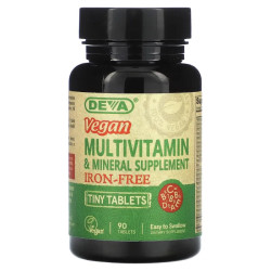 Мультивітаміни та мінерали для веганів без заліза, Deva Vegan Tiny Tablets