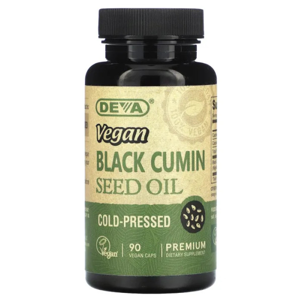 Олія насіння чорного кмину, Vegan Black Cumin Seed Oil, Deva, веганська, 500 мг, 90 веганських капсул