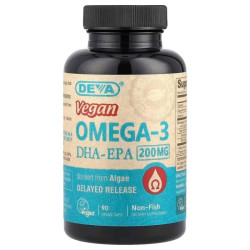 Омега 3 DHA EPA 200 мг, уповільнене вивільнення, Deva Omega 3 DHA EPA, 90 веганських капсул