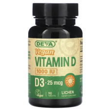 Вітамін D3 25 мкг (1000 МО) веганський, Deva Vegan Vitamin D3, 90 таблеток