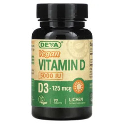 Вітамін D3 125 мкг 5000 МО веганський, Deva Vegan Vitamin D3, 90 таблеток