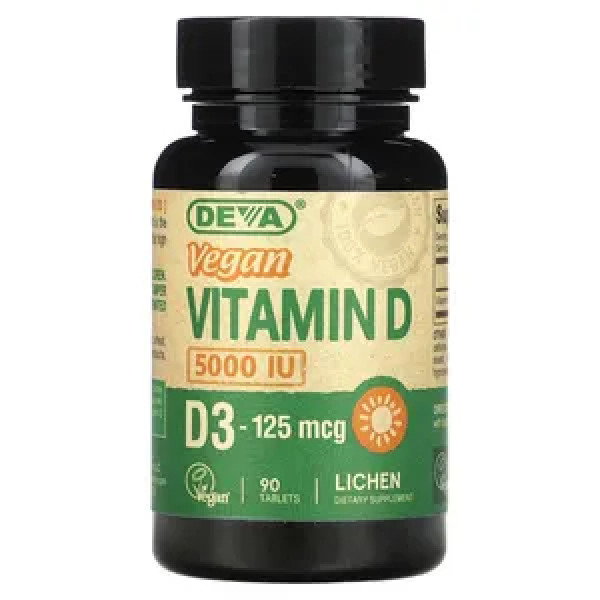 Вітамін D3, Vegan Vitamin D3, Deva, веганський, 125 мкг (5000 МО), 90 таблеток