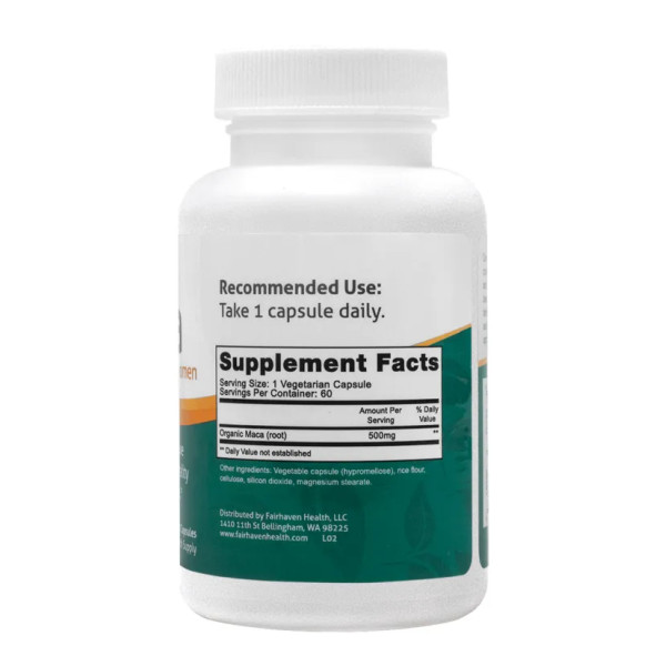 Мака, Maca, Fairhaven Health, 500 мг, 60 вегетаріанських капсул