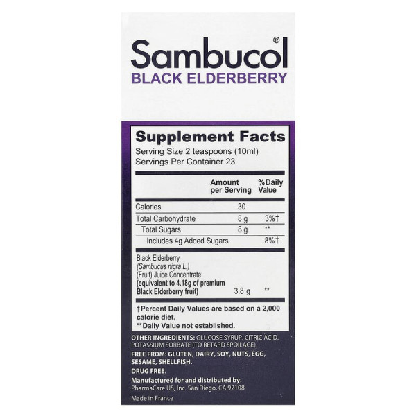 Чорна бузина, Black Elderberry, Sambucol, сироп, оригінальна формула, 230 мл
