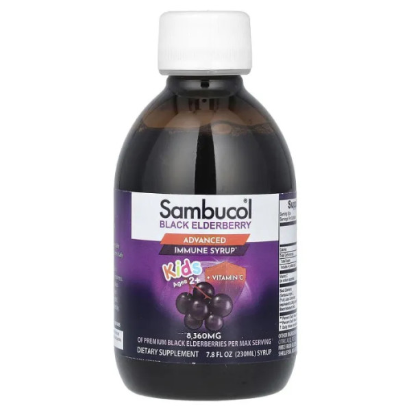 Черная бузина, Black Elderyberry, Sambucol, сироп для детей от 2 лет и старше, со вкусом ягод, 230 мл