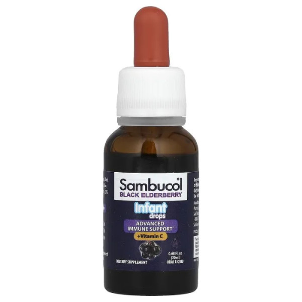Чорна бузина, Black Elderberry, Sambucol, краплі для немовлят з 6 місяців, 20 мл