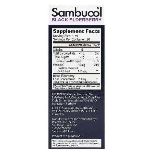 Чорна бузина, Black Elderberry, Sambucol, краплі для немовлят з 6 місяців, 20 мл