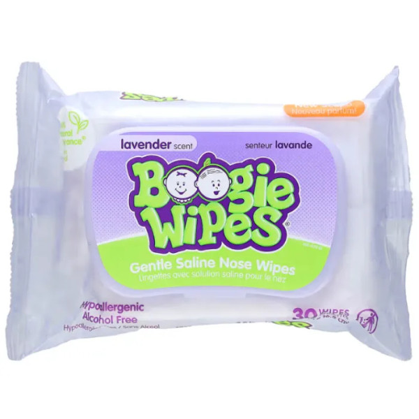 Вологі серветки для носа, сольові, Gentle Saline Nose Wipes, Boogie Wipes, з ароматом лаванди, 30 шт.
