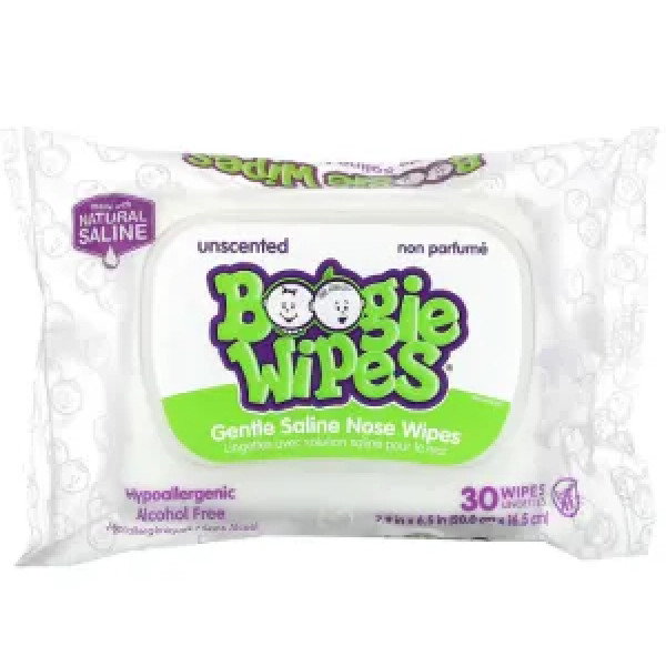 Вологі серветки для носа, сольові, Gentle Saline Nose Wipes, Boogie Wipes, без запаху, 30 шт
