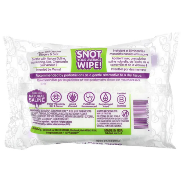 Вологі серветки для носа, сольові, Gentle Saline Nose Wipes, Boogie Wipes, без запаху, 30 шт