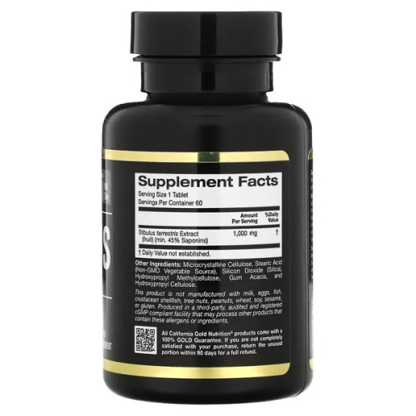 Трибулус, Tribulus, California Gold Nutrition, стандартизований екстракт, 45% сапонінів, 1000 мг, 60 таблеток.