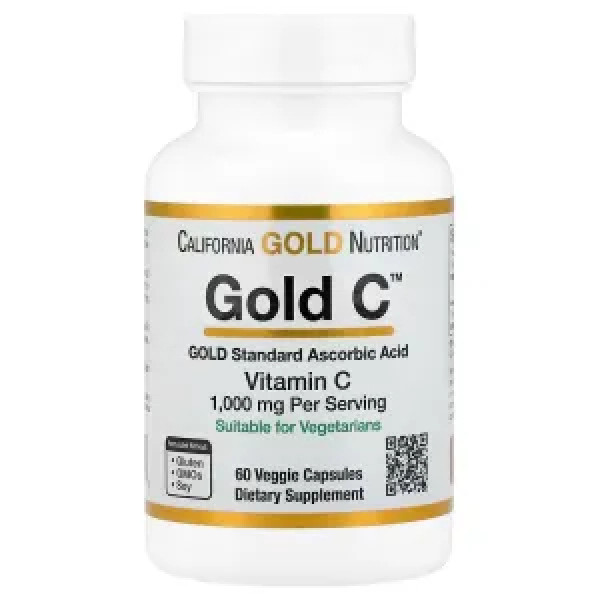Вітамін C, Vitamin C, California Gold Nutrition, фармацевтична категорія, 1000 мг, 60 рослинних капсул