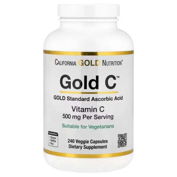 Вітамін C, Vitamin C, California Gold Nutrition, USP-класу, 500 мг, 240 рослинних капсул