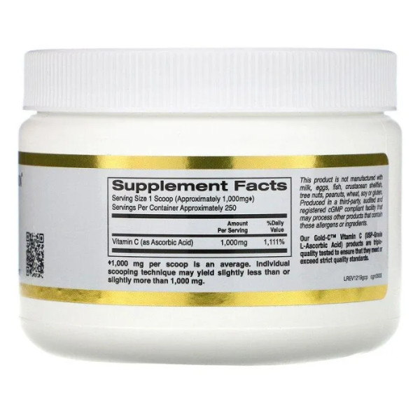 Вітамін C, Vitamin C, California Gold Nutrition, 1000 мг, 250 гр