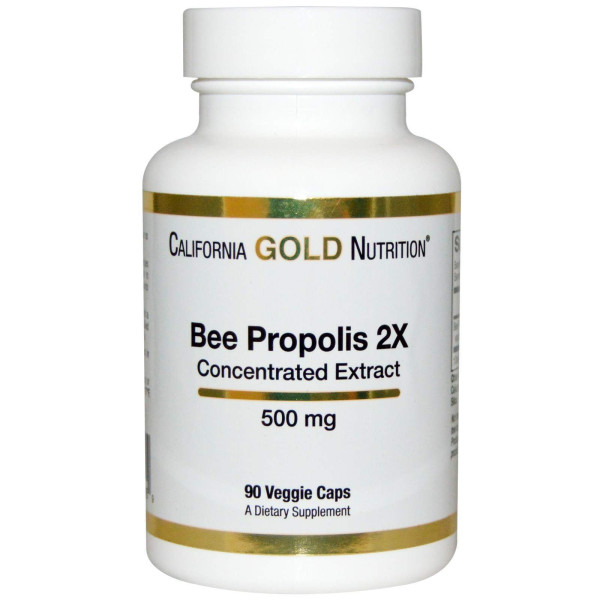 Бджолиний прополіс 2Х, Bee Propolis, California Gold Nutrition, екстракт, 500 мг, 90 капсул