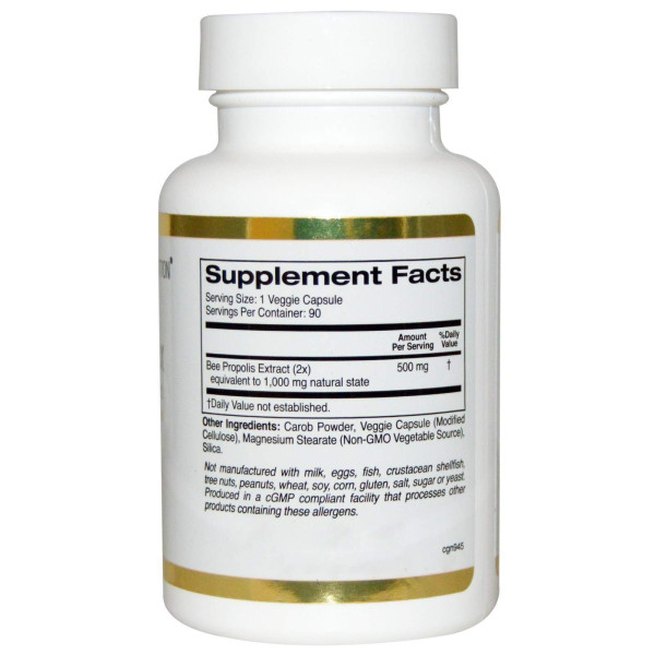 Бджолиний прополіс 2Х, Bee Propolis, California Gold Nutrition, екстракт, 500 мг, 90 капсул