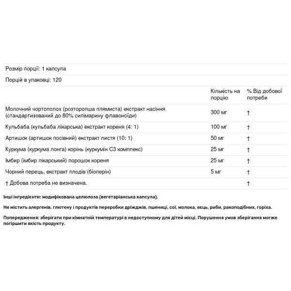 Силімарин (розторопша), Silymarin Complex, California Gold Nutrition, для печінки, 300 мг, 120 капсул