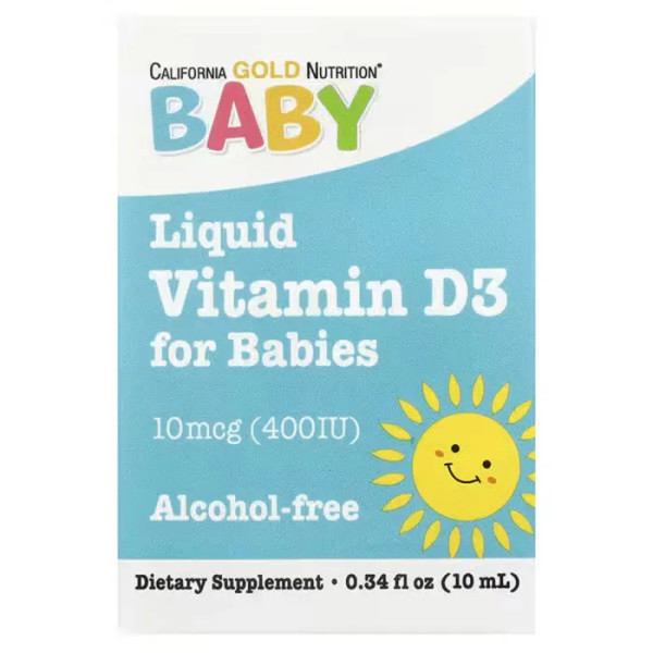 Витамин D-3 для детей, Baby Vitamin D3, California Gold Nutrition, в каплях, 400 МЕ (10 мкг), 10 мл