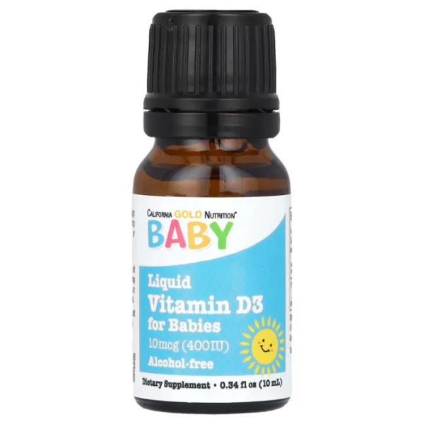 Витамин D-3 для детей, Baby Vitamin D3, California Gold Nutrition, в каплях, 400 МЕ (10 мкг), 10 мл